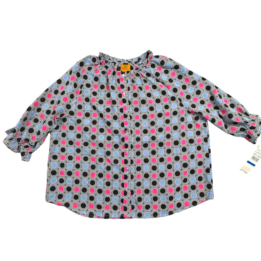 NWT Ruby Rd Oh Happy Day Geometric Octagon‎ Print Blouse Pink Blue XL